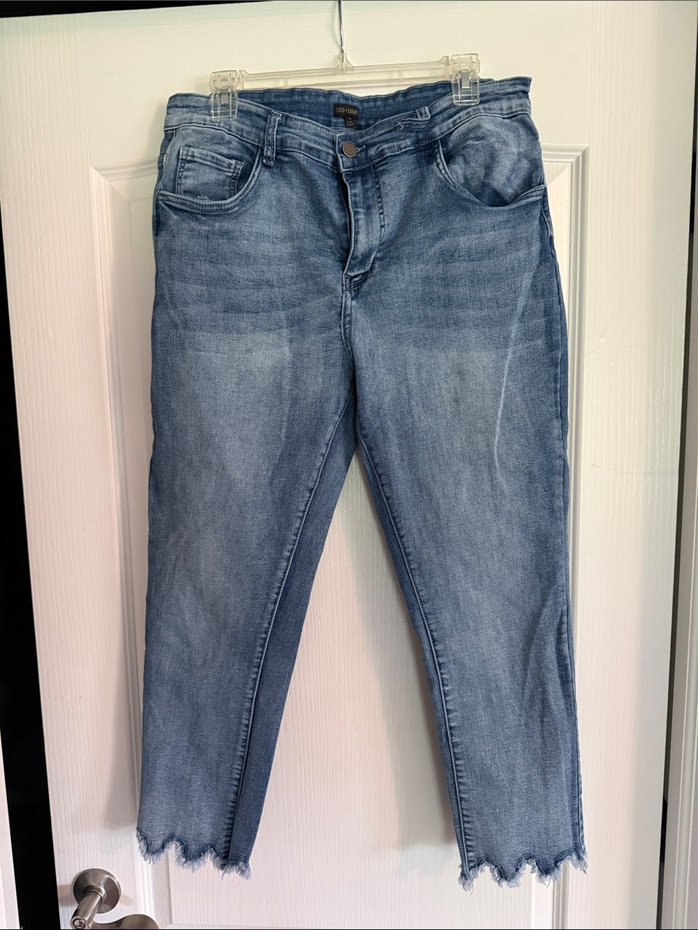 Coco + Carmen Light Blue Cropped Jeans with Fringe Hem